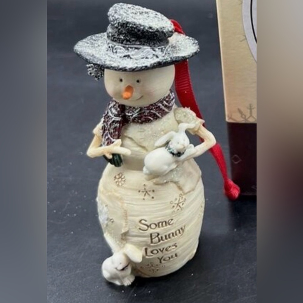 NIB Birch Hearts Snowman w/ Bunny Figurines “Some Bunny Loves You” Ornament